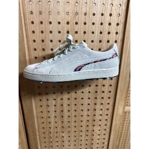 Puma Suede Low Light Blue Multi Color Camo Sole Sneakers 386856-02 kids 7.5